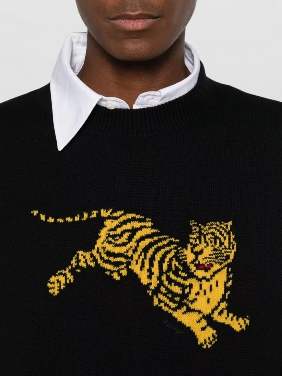 Kenzo Wool Blend Fine-Knit Jumping Tiger Intarsia Sweater