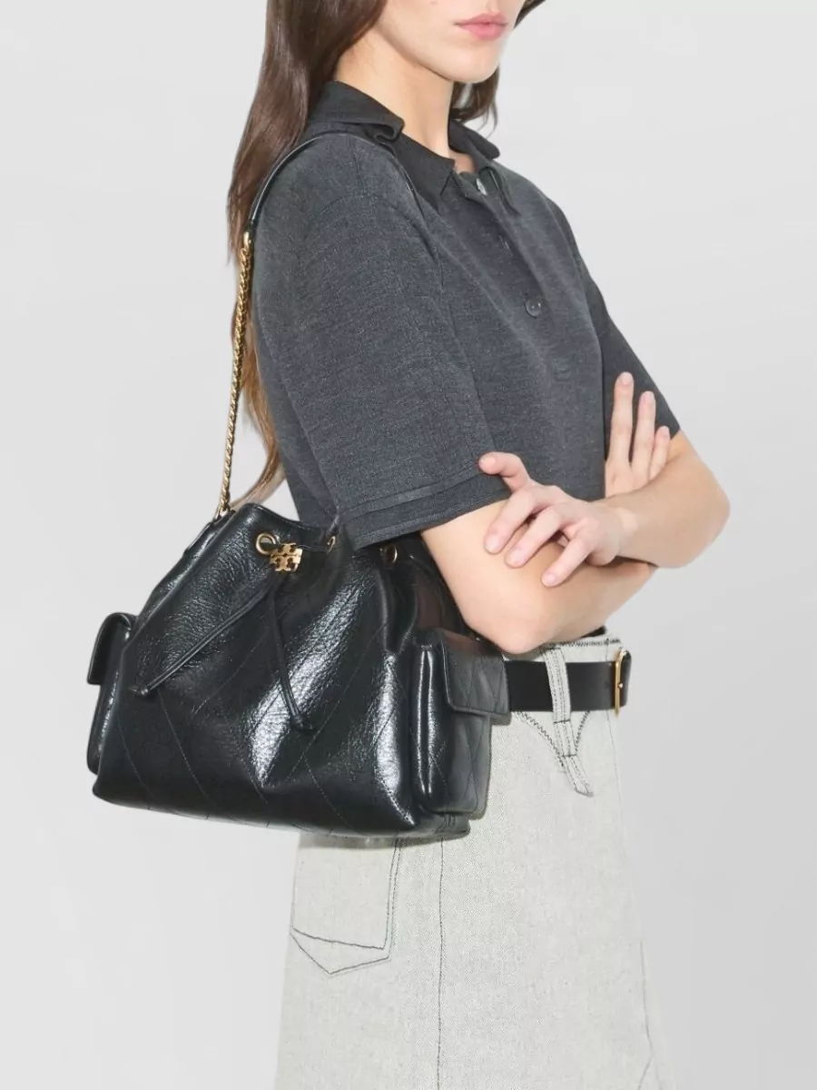 Tory Burch Na Leather Quilted Drawstring Bucket Bag
