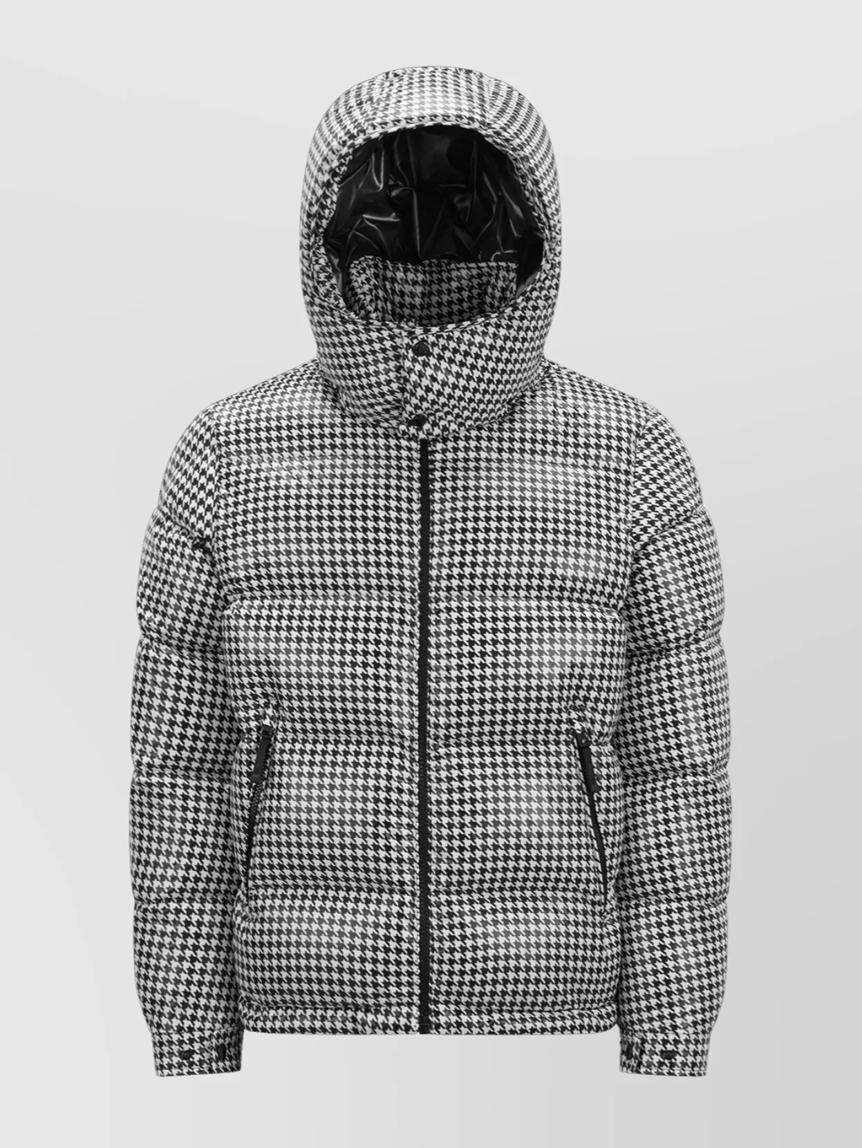 Shop Moncler Genius Down Jacket With Hood And Houndstooth Pattern In Black