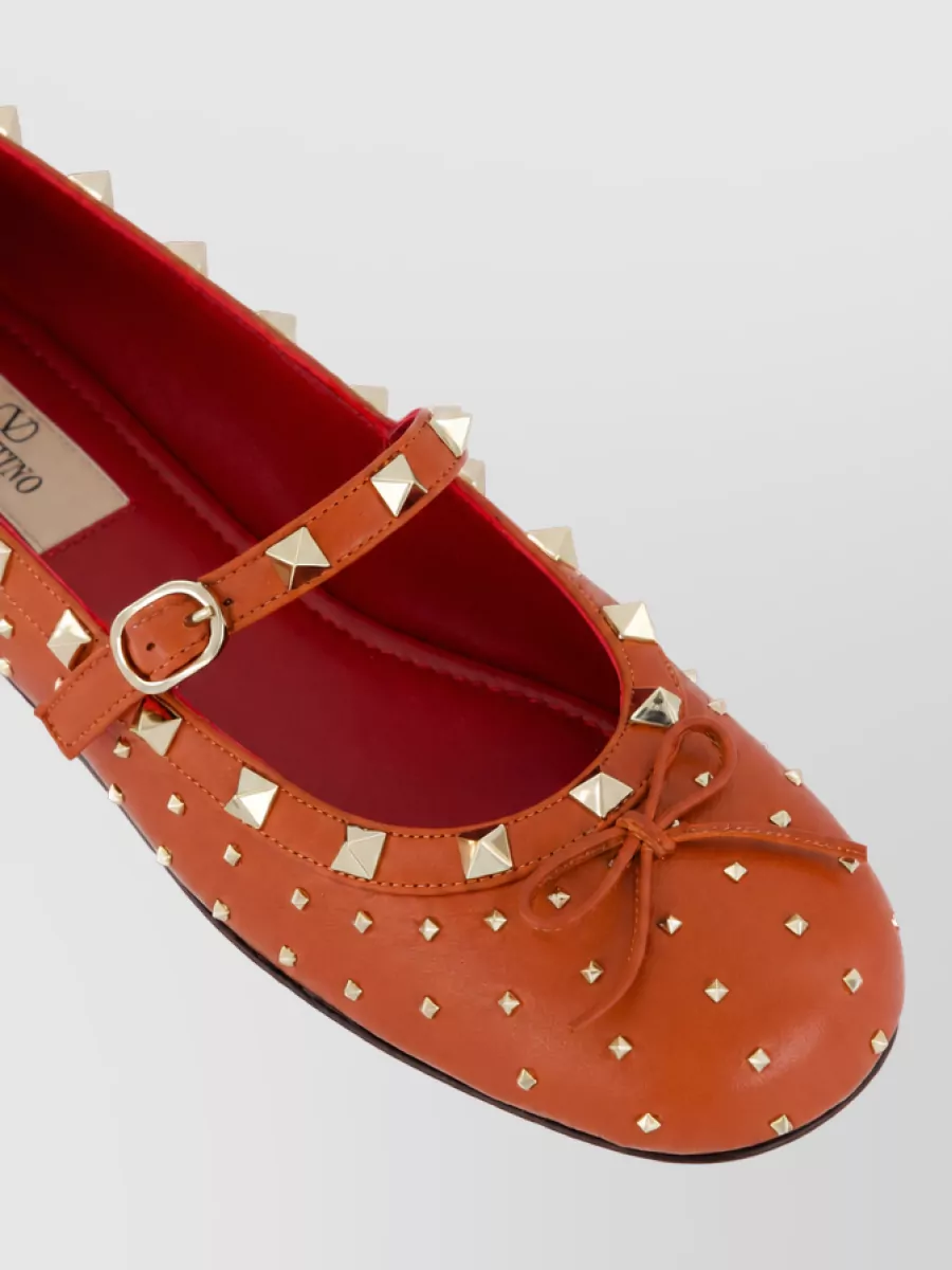 Valentino Garavani Leather Studded Mary Jane Ballerina Flats
