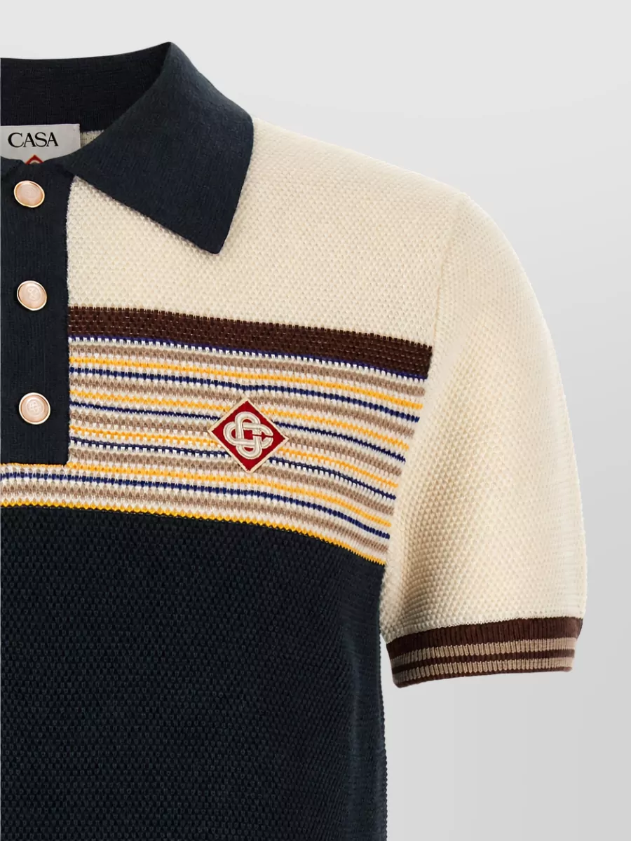 Casablanca Cotton Wool Fine-Knit Striped Short-Sleeve Polo Shirt