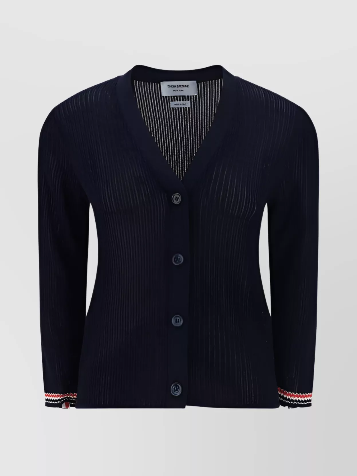 Thom Browne Ribbed Cotton V-neck Cardigan In Black
