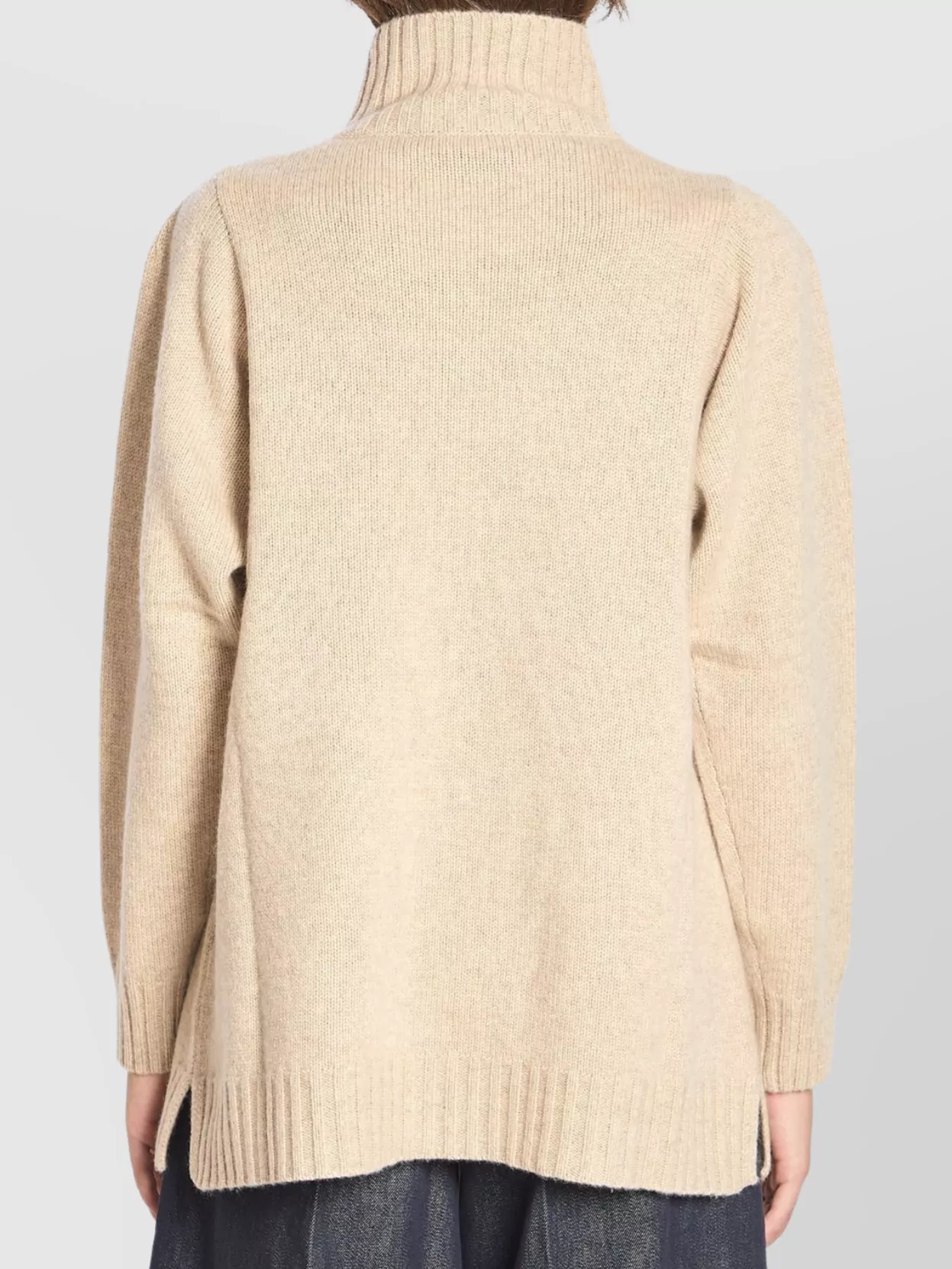 Max Mara Knit Cashmere Longline Sweater With Ribbed Finish