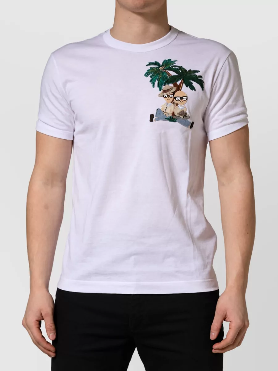 Dolce&Gabbana Palm Embroidered Crew Neck T-Shirt