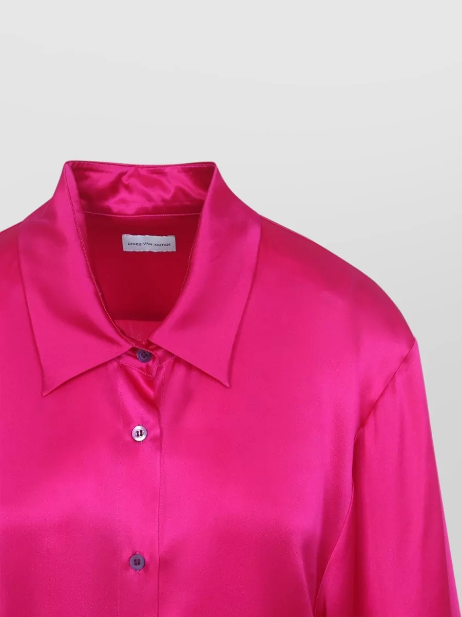 Dries Van Noten Silk Satin Three Quarter Sleeve Shirt