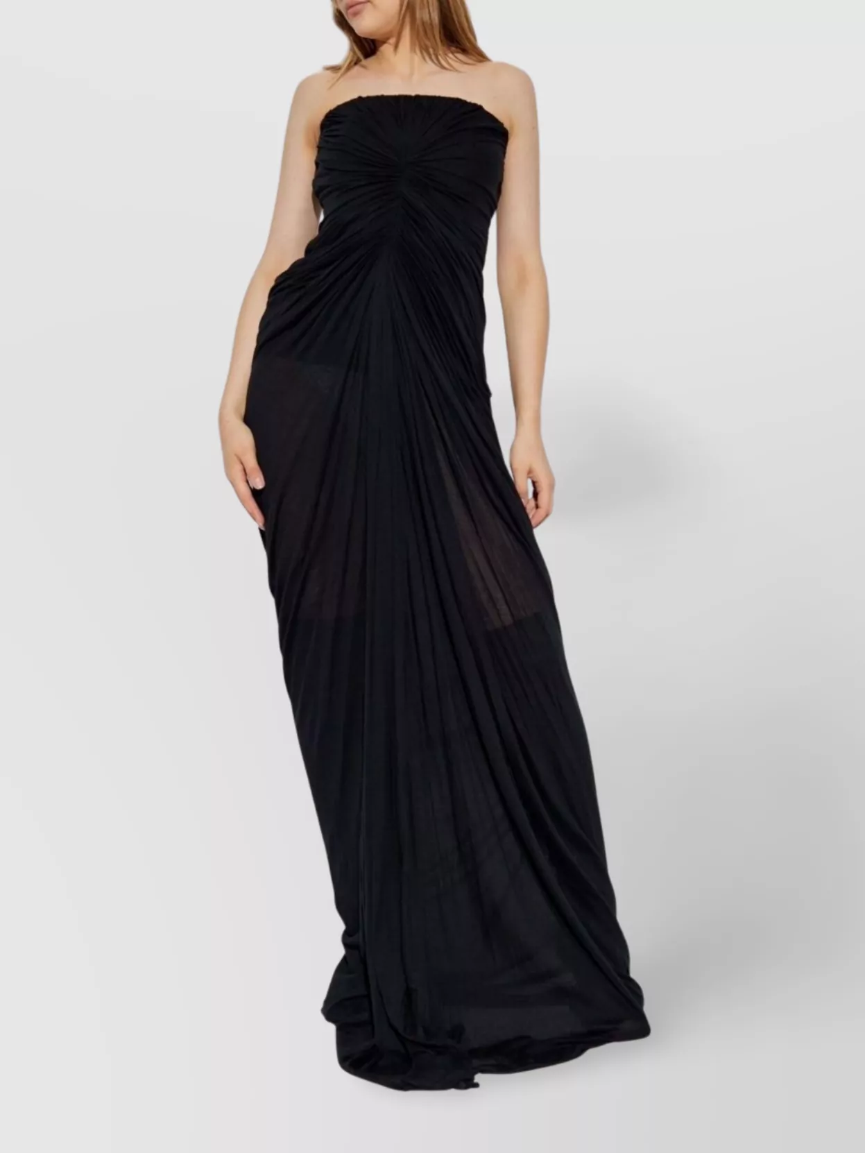 Rick Owens Luminosity Draped Pleated Mesh Gown In Black