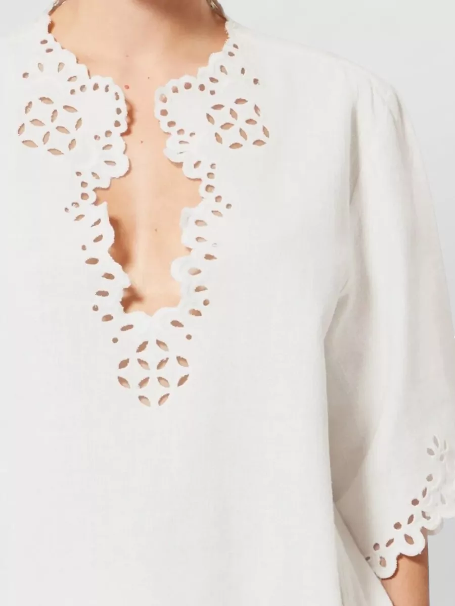 Isabel Marant Etoile Shana Cotton Blouse Eyelet V Neck