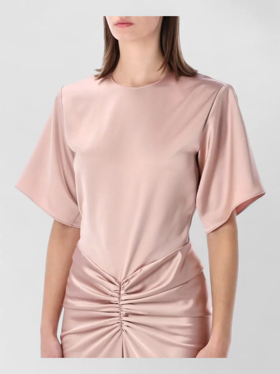 The Andamane Iris Satin Maxi Dress Short Sleeves