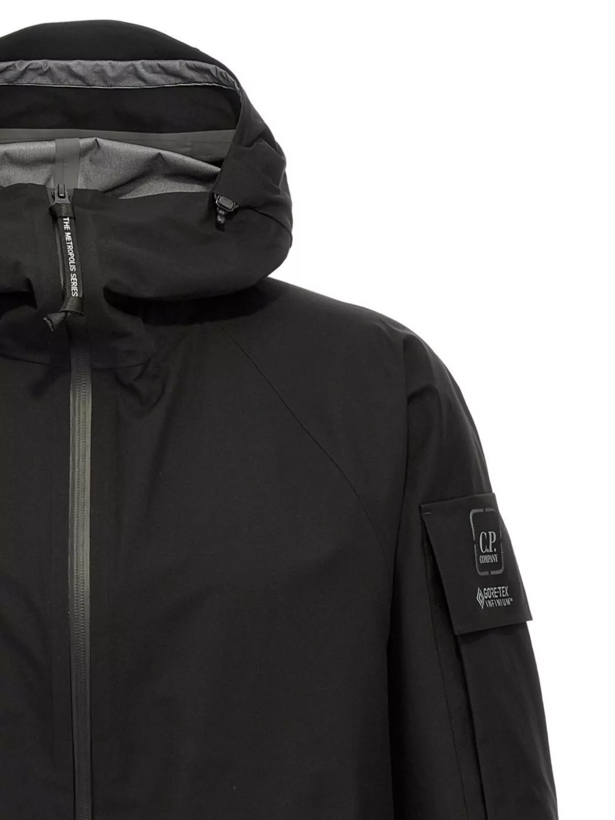 C.p. Company Blue Jacket With Explorer Hood And Adjustable Drawstring Waist In Tech Fabric Man