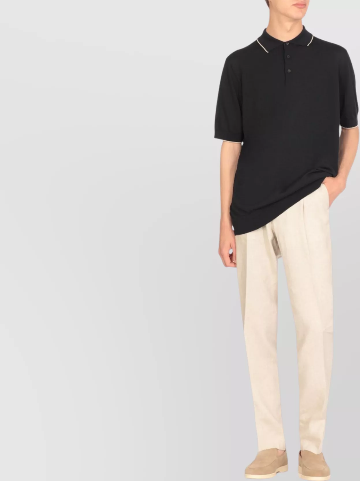 Peserico Ribbed Cotton Polo Shirt With Contrast Trim