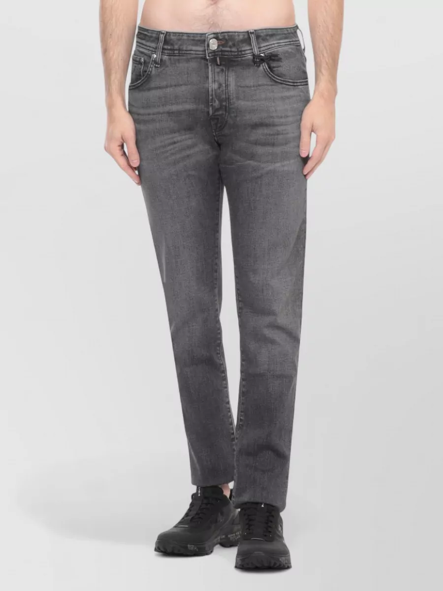 Jacob Cohen Straight Cotton Jeans Contrast Stitching Handkerchief