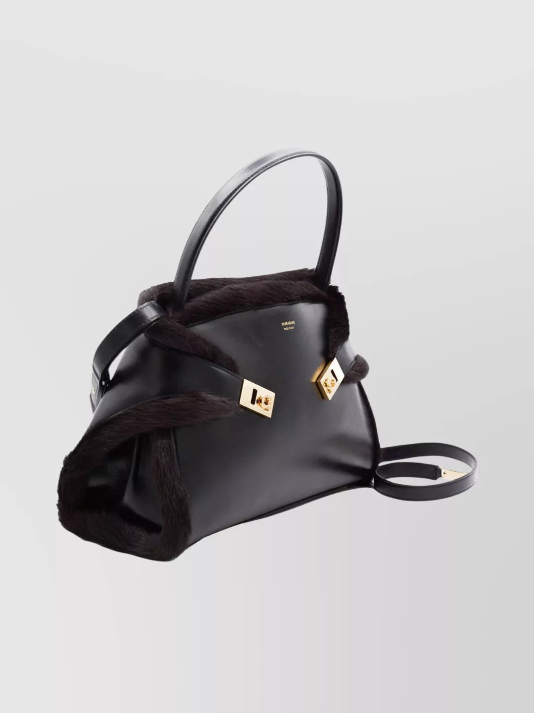 Ferragamo Structured Shoulder Bag Fur Trim
