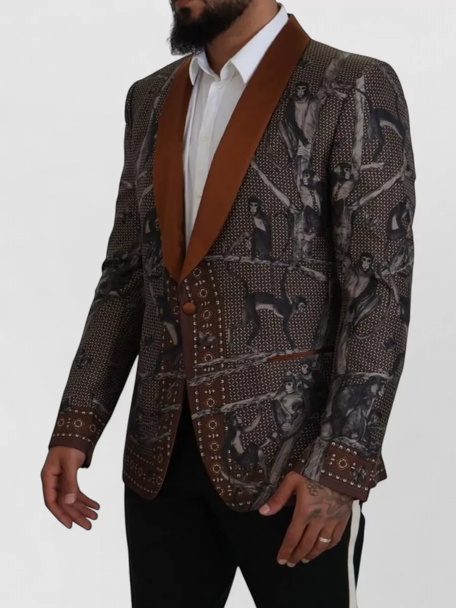 Dolce&Gabbana Silk Monkey Print Slim Blazer