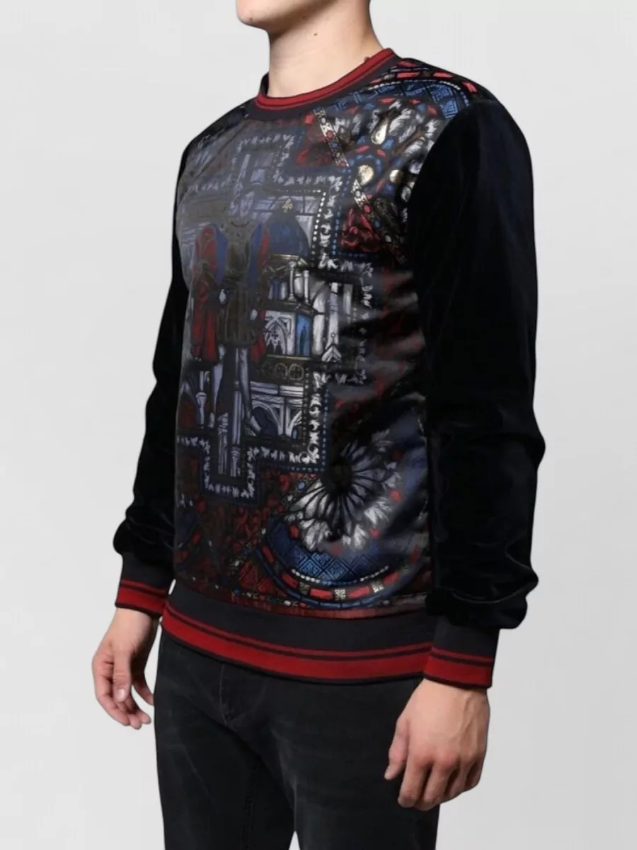 Dolce&Gabbana Velvet Jacquard Crew Neck Sweatshirt