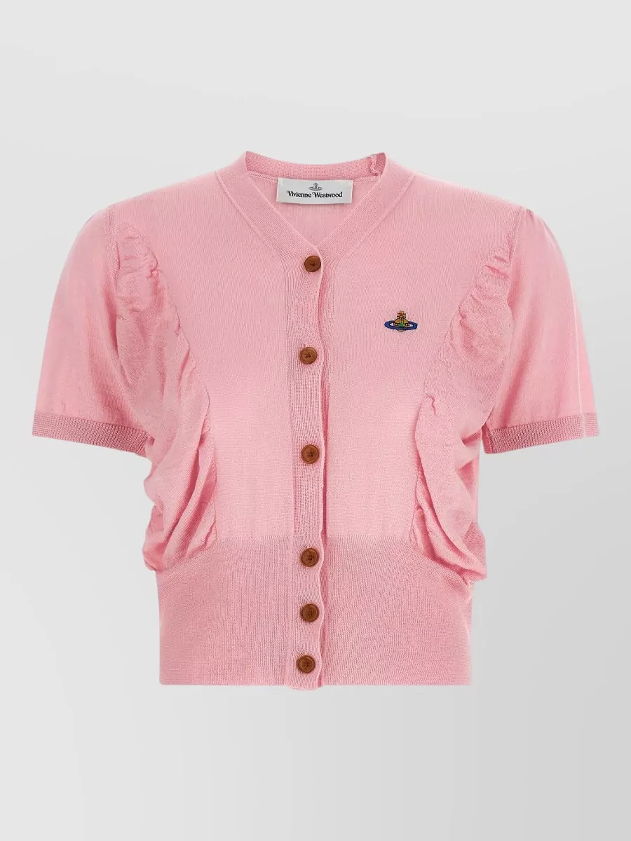 Vivienne Westwood silk wool draped cropped v-neck short-sleeve knitted top