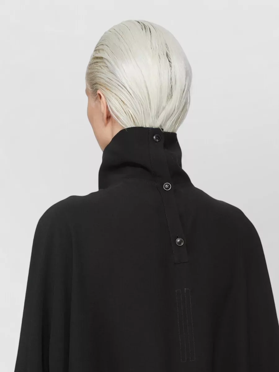 Rick Owens Cropped Asymmetric High Turtleneck Long Sleeve Top