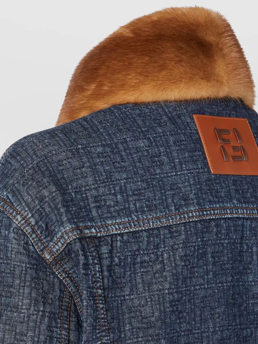 Fendi Denim Jacket With Faux Fur Collar