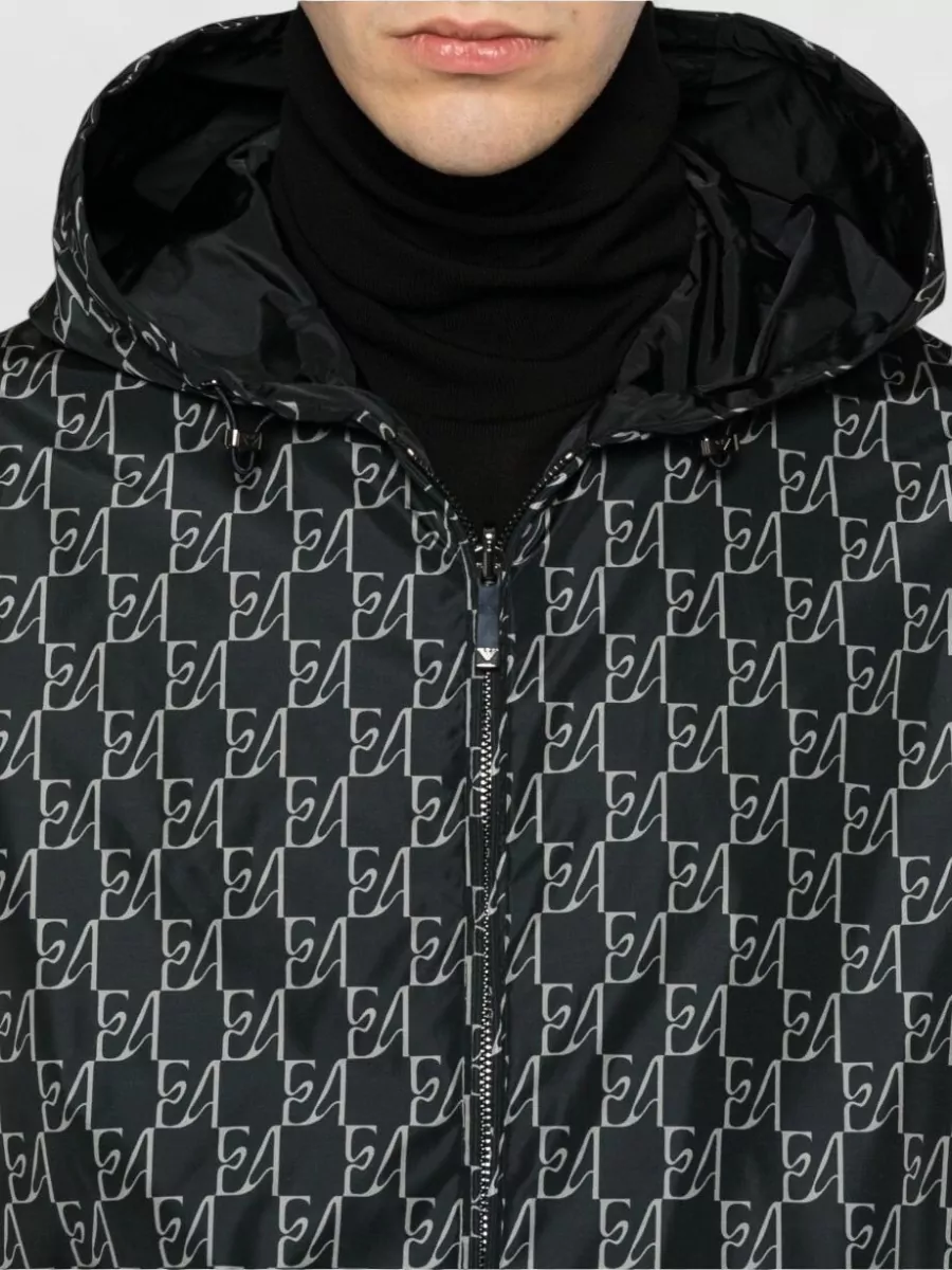 Emporio Armani Hooded Logo Print Nylon Raincoat
