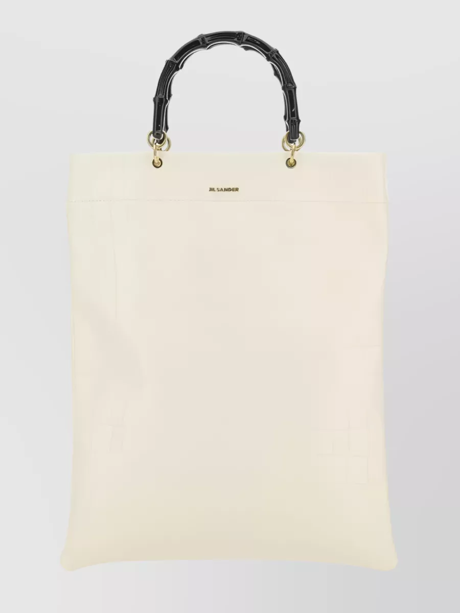 Shop Jil Sander Bamboo-handled Leather Tote Bag In White