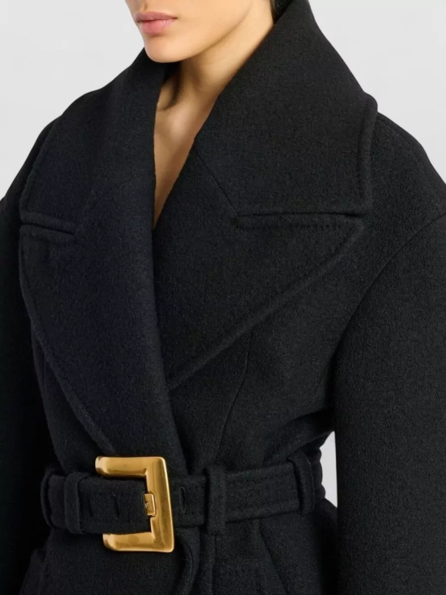 Balmain Virgin Wool Belted Short Coat