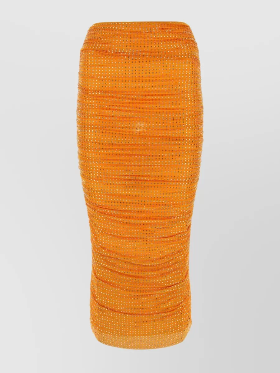 Shop Self-portrait Side Gathered Long Skirt In Orange