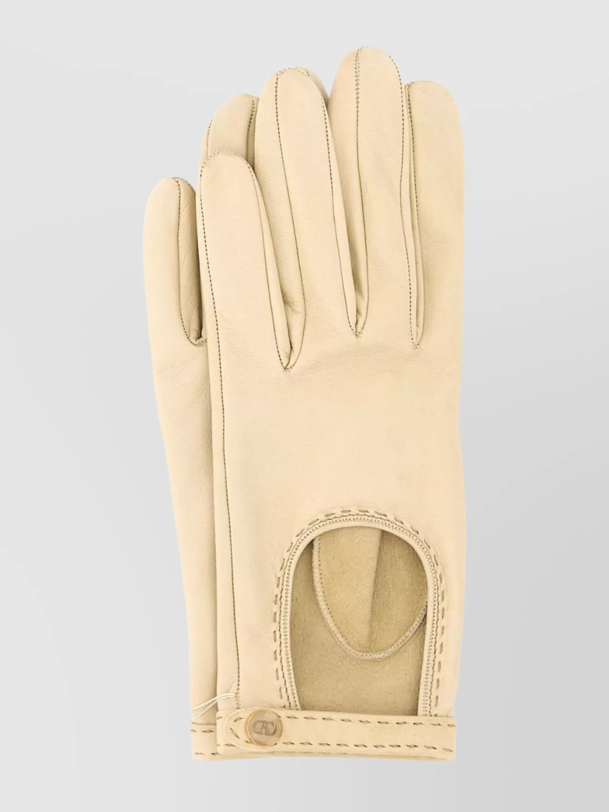 Valentino Leather Gloves With Cut-out And Stitch Detail In Neutral