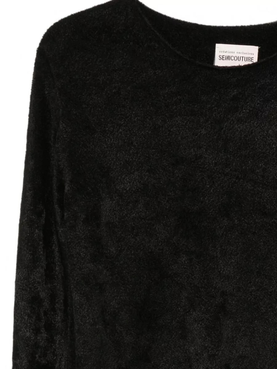 Semicouture Textured Scoop Neck Long Sleeve Sweater