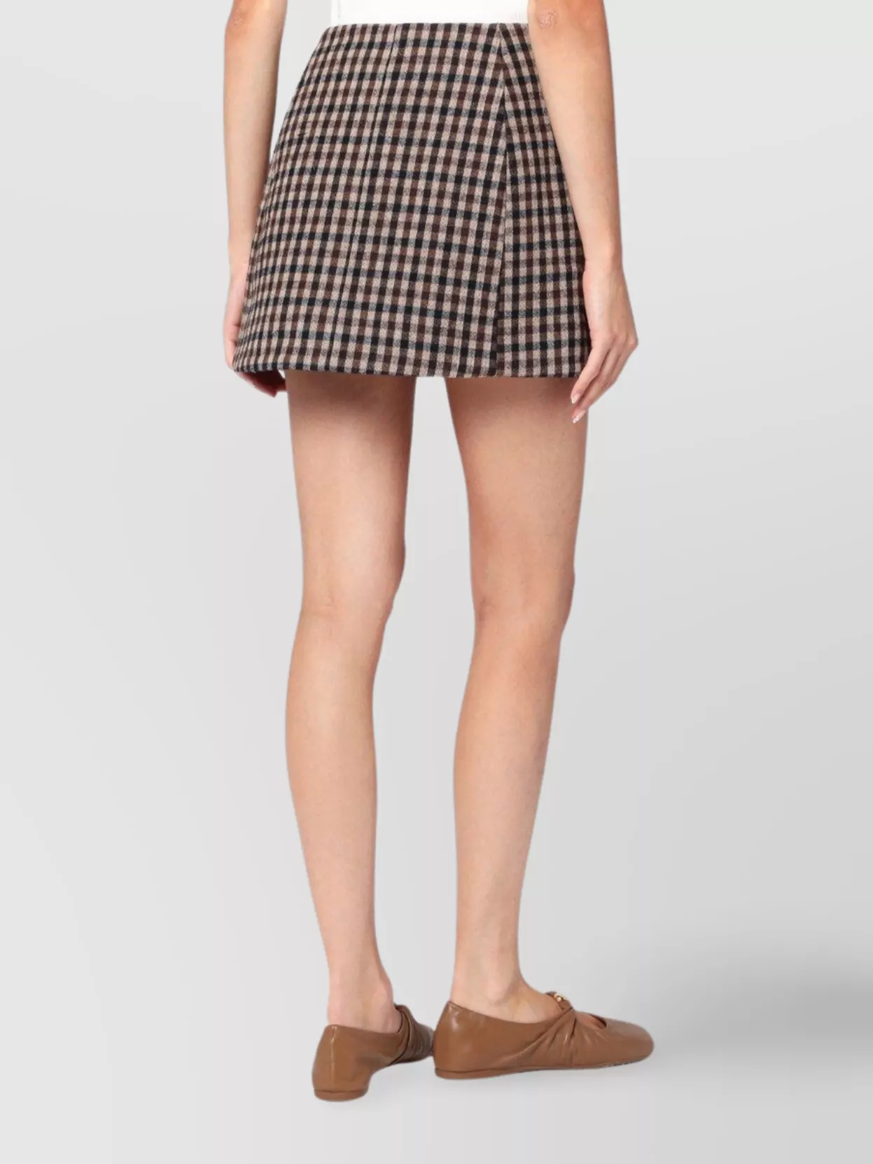 Ganni High Waist Check Pattern Mini Skirt With Button Detail In Brown