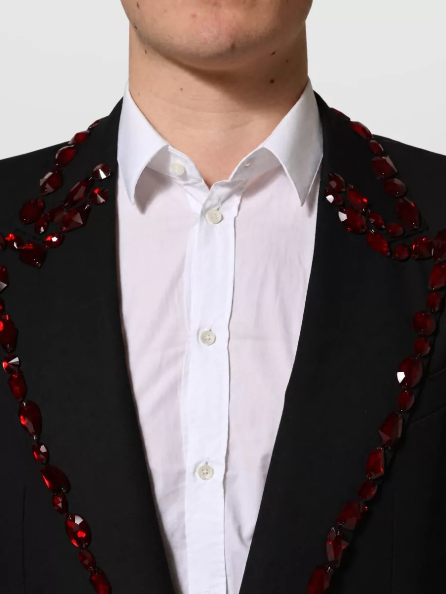 Dolce&Gabbana Wool Silk Crystal Embellished Single Breasted Coat
