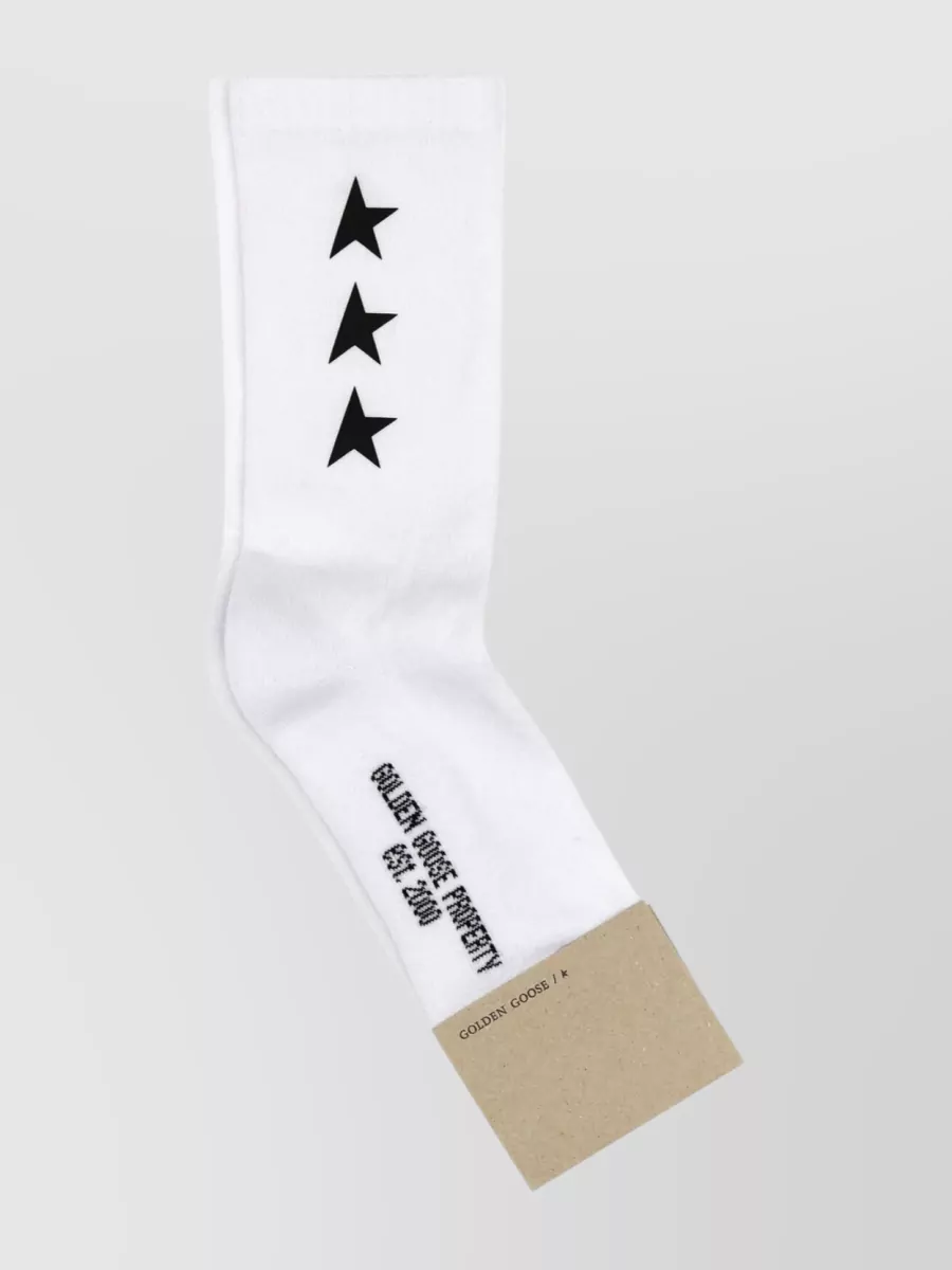 Shop Golden Goose Ribbed Cotton Blend Socks With Star Print In White