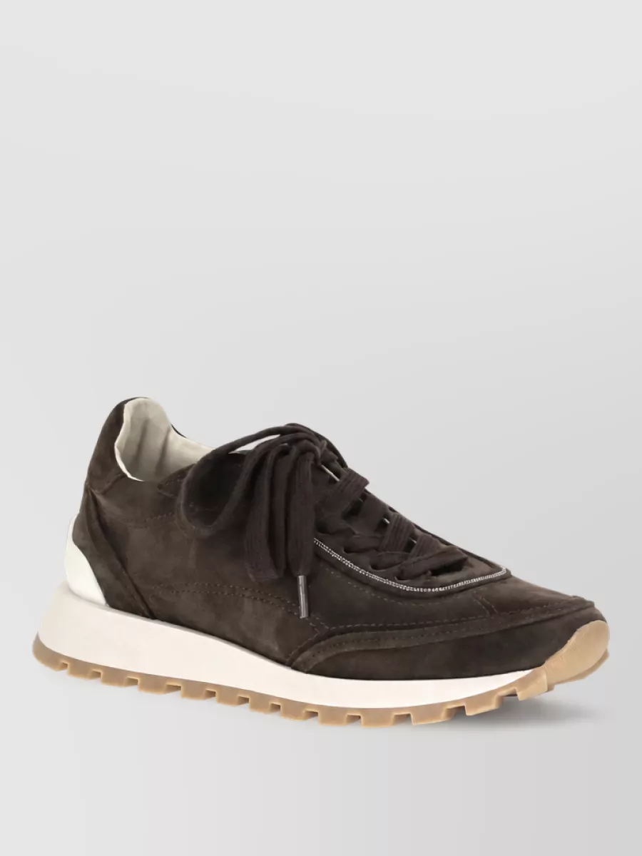 Brunello Cucinelli Suede Leather Lace-Up Sneakers