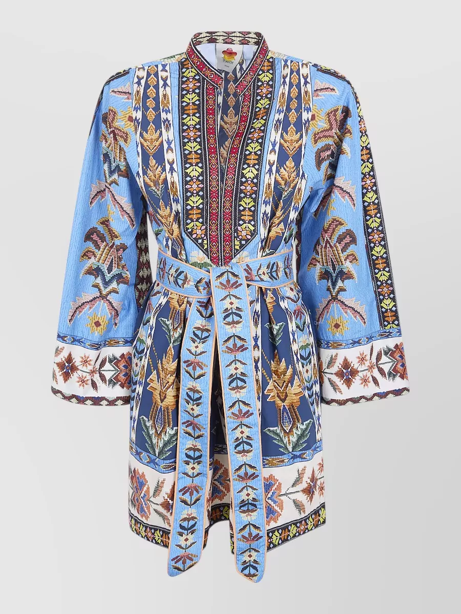 Farm Rio Embroidered V-Neck Mini Dress