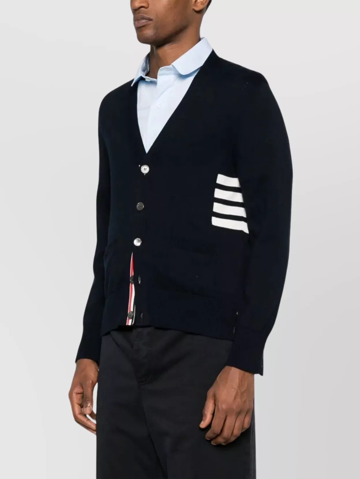 Thom Browne Cotton V-neck Cardigan With 4 Bar Stripe