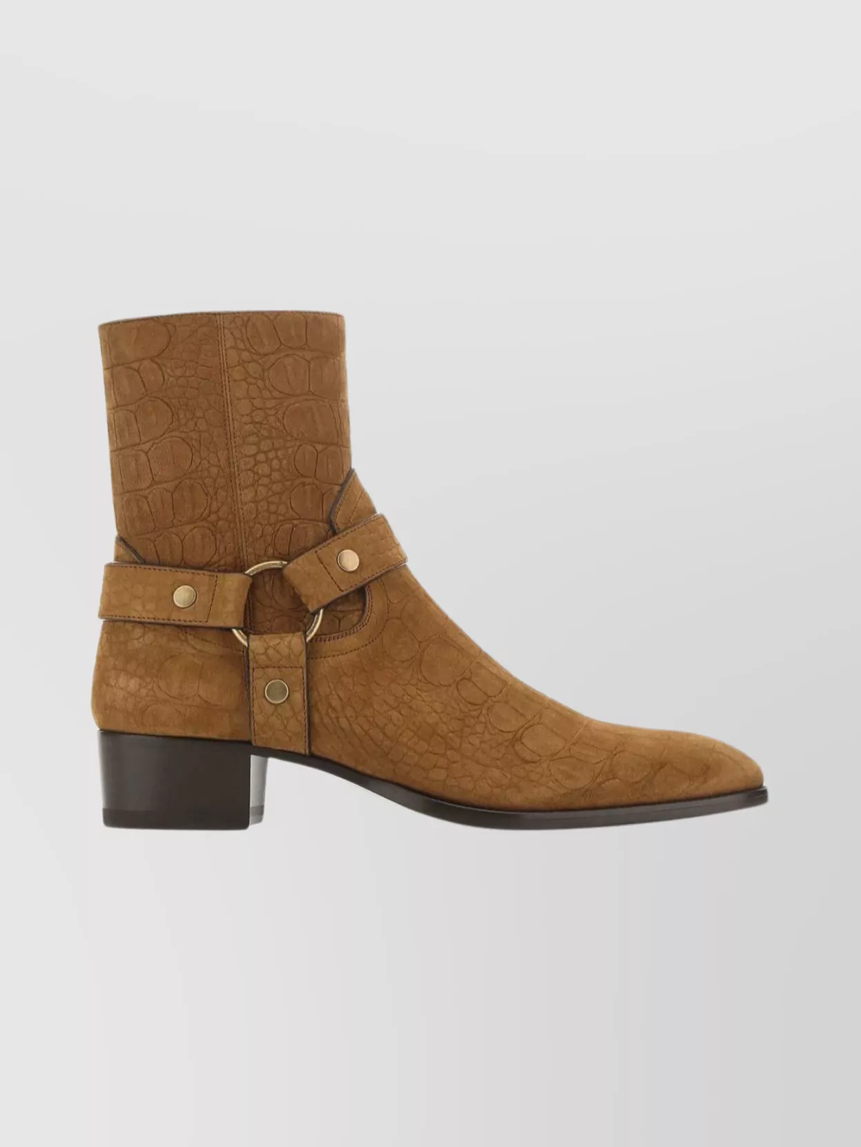Saint Laurent Crocodile Texture Buckle Detail Pointed Boots