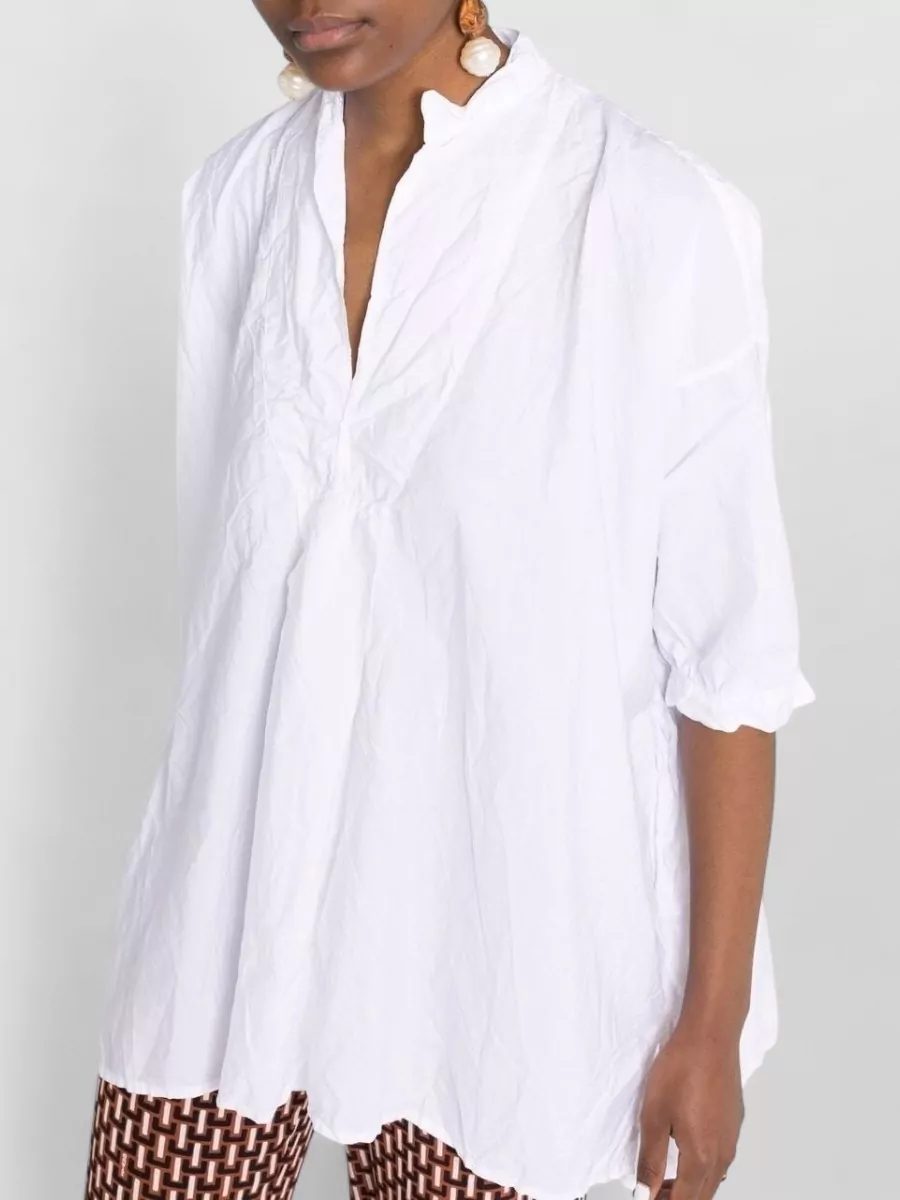 Daniela Gregis Cotton Shirt High Low Hem Stand Collar
