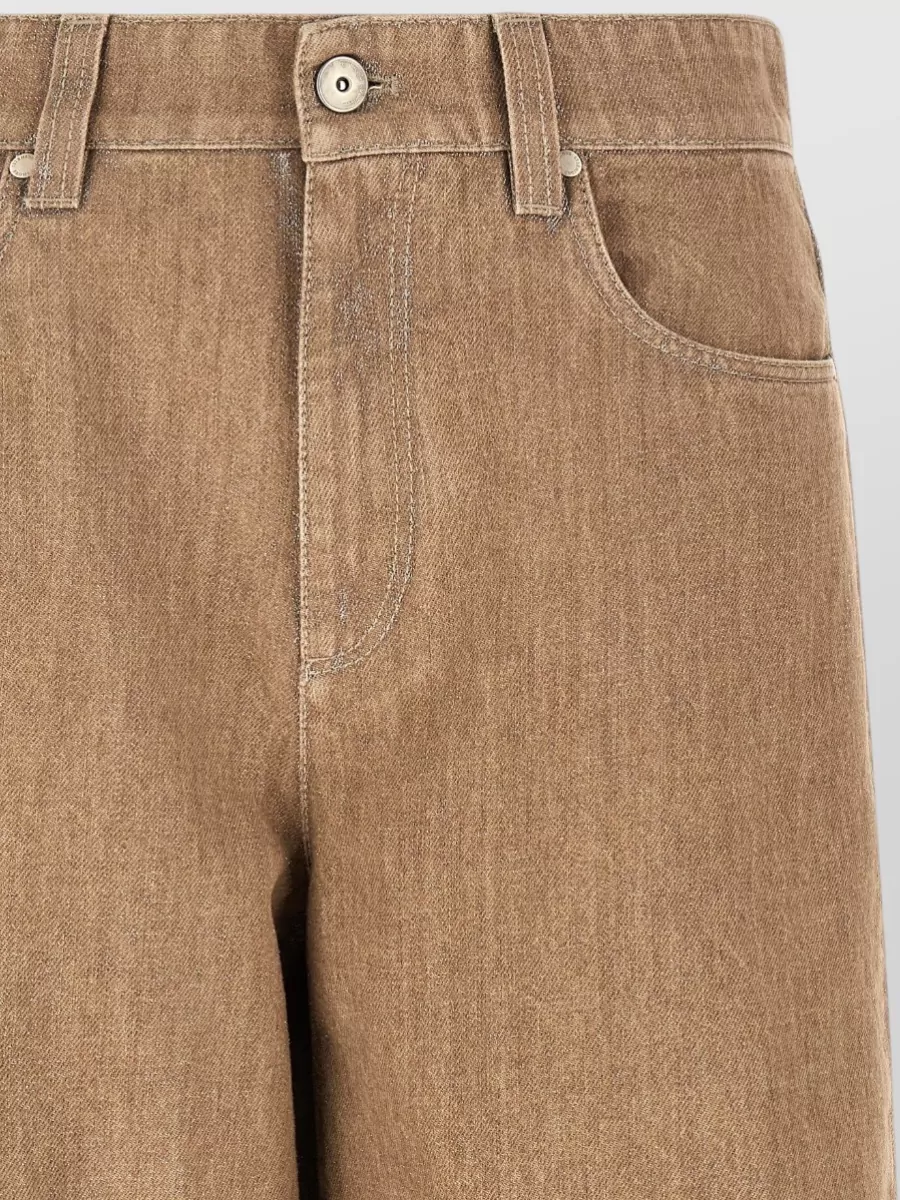 Brunello Cucinelli Lamé Denim Bermuda Shorts Five Pocket Design