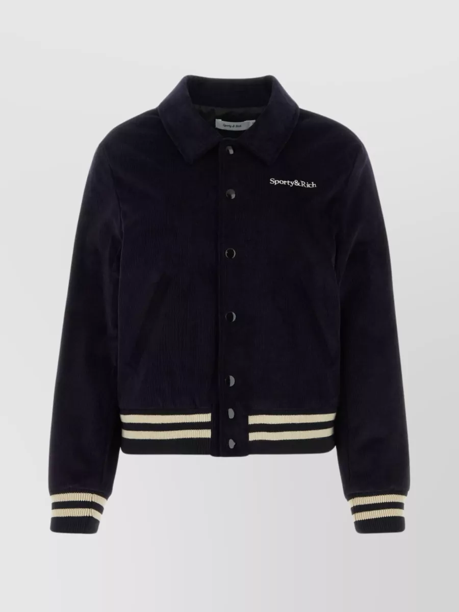 Shop Sporty And Rich Corduroy Bomber Jacket With Contrasting Ribbed Cuffs In Black