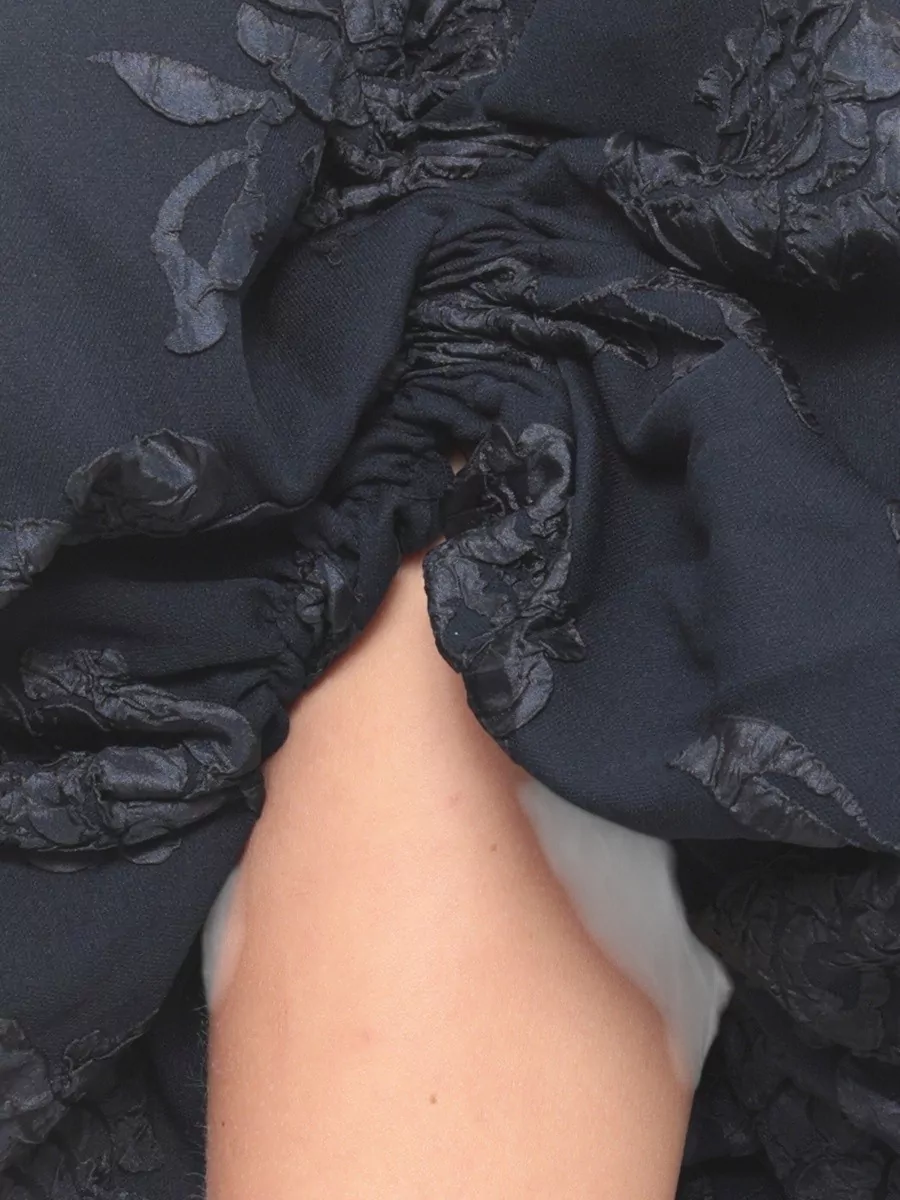 Rotate Jacquard Floral Puff-Sleeve Maxi Dress