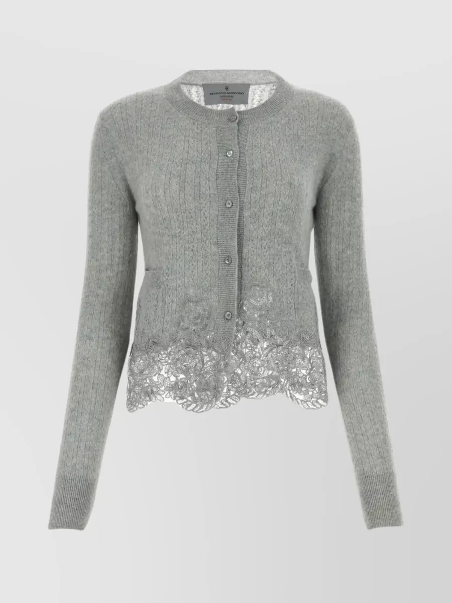 Shop Ermanno Scervino Elevated Knitwear: Cropped Cashmere Cardigan With Chic Details In Grey