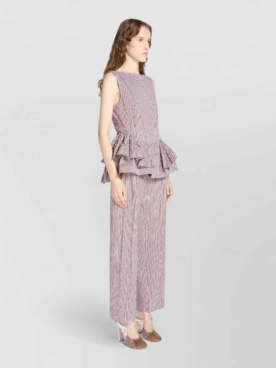 Dries Van Noten Striped Sleeveless Boat Neck Peplum Top