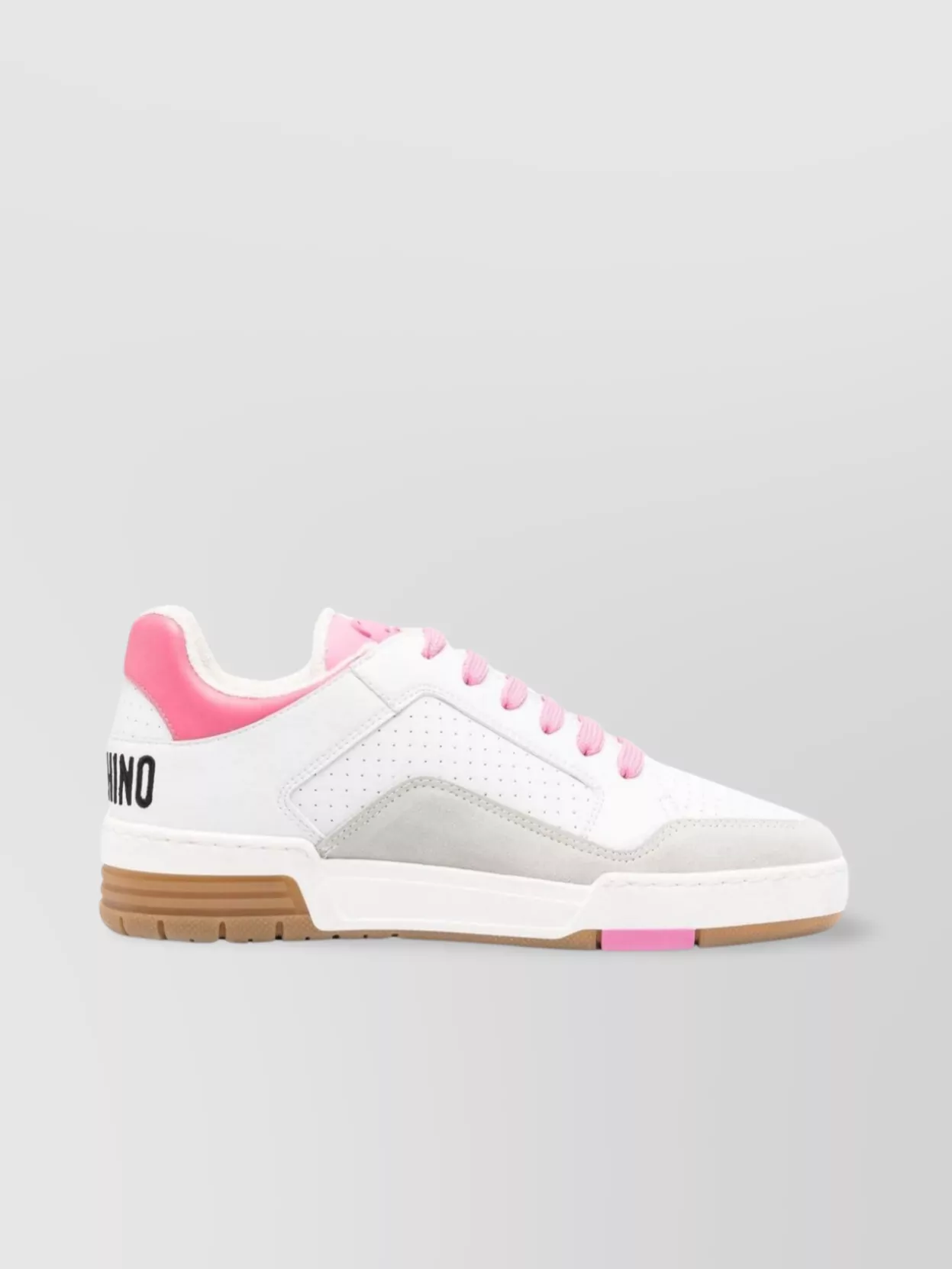 Shop Moschino Perforated Leather Panel Sneakers In White