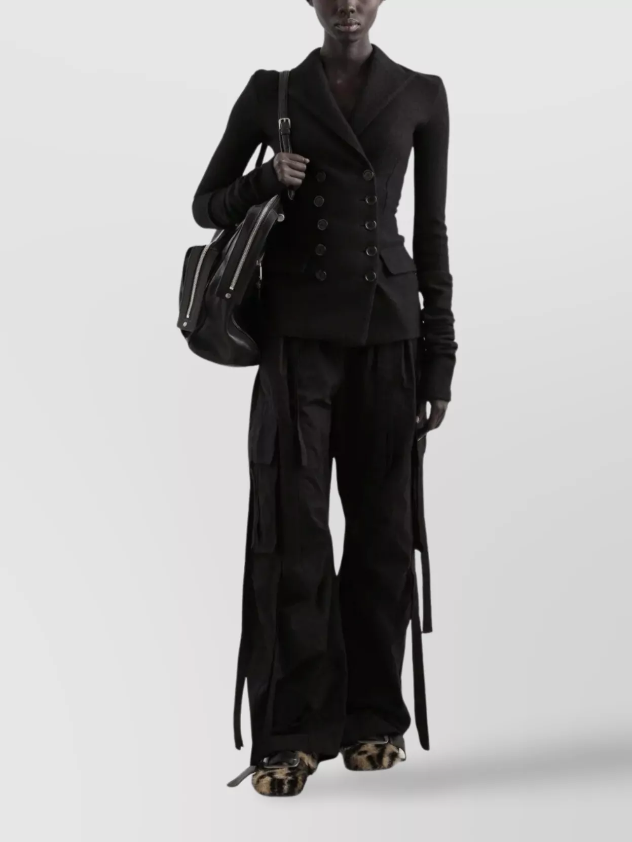 Dolce & Gabbana Wide Leg Cargo Trousers Pleated And Strap In Black