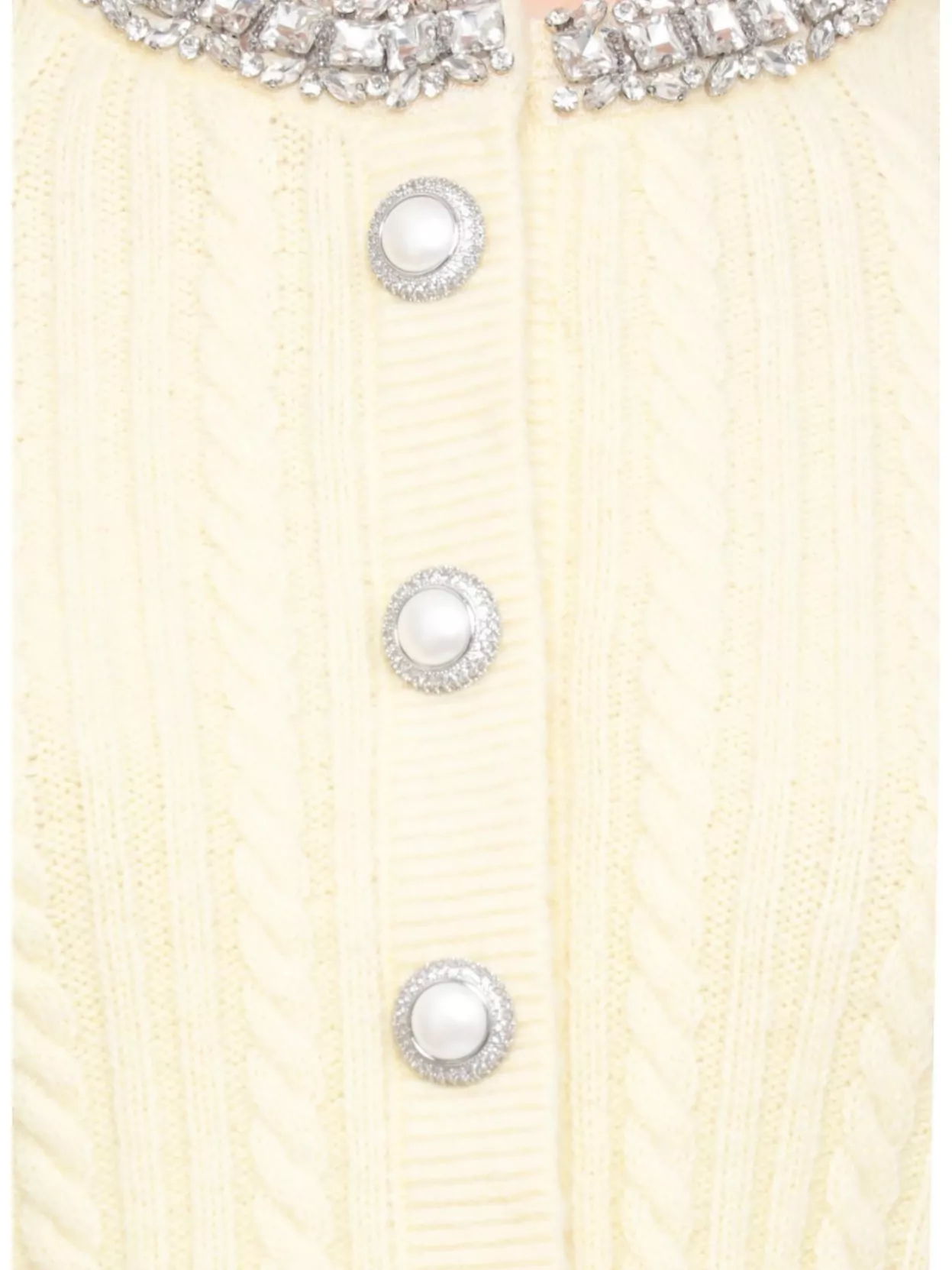 Self-Portrait Cropped Cable Knit Cardigan With Pearl Buttons