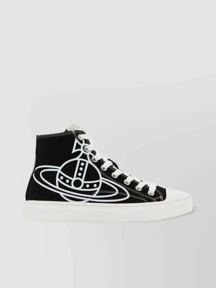 Shop Vivienne Westwood Contrasting Print Canvas High-top Sneakers In Black