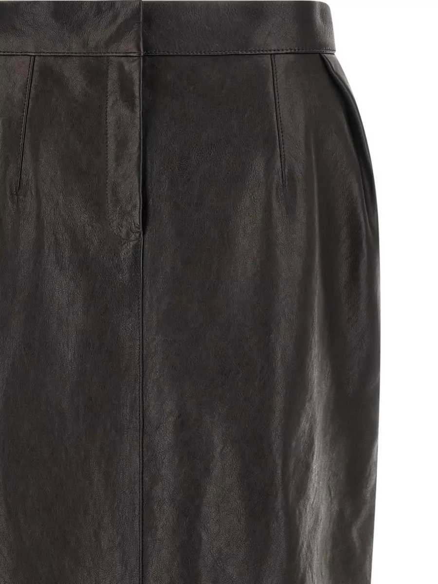 Magda Butrym Leather Pleated Mid-Rise Midi Pencil Skirt