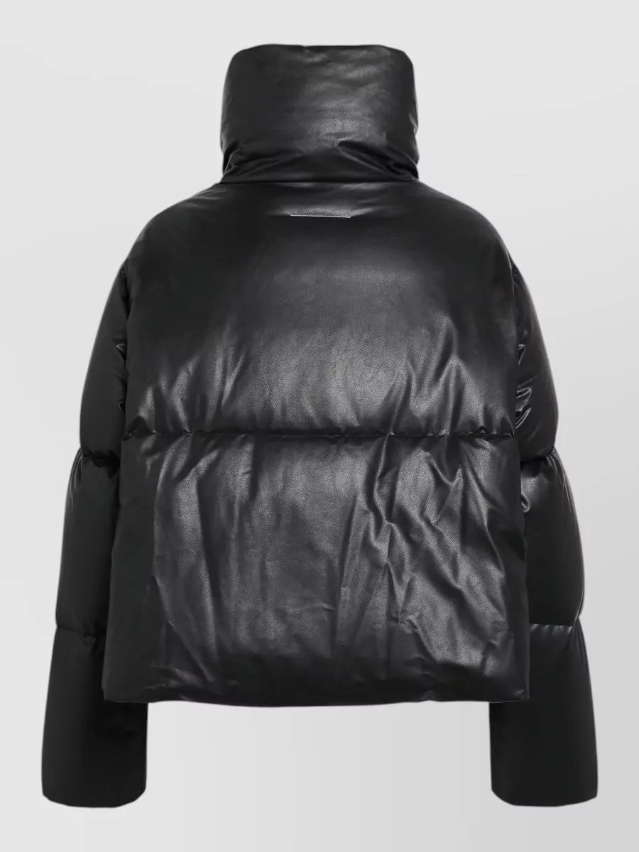 Mm6 Maison Margiela Faux Leather Cropped Quilted Puffer Jacket