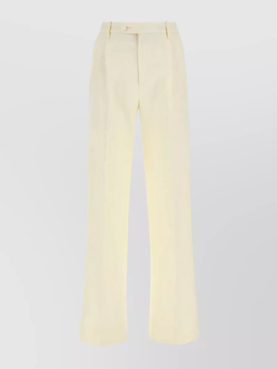 Shop Gucci Wide-cut Cotton Blend Pant With Embroidered Accents In Beige