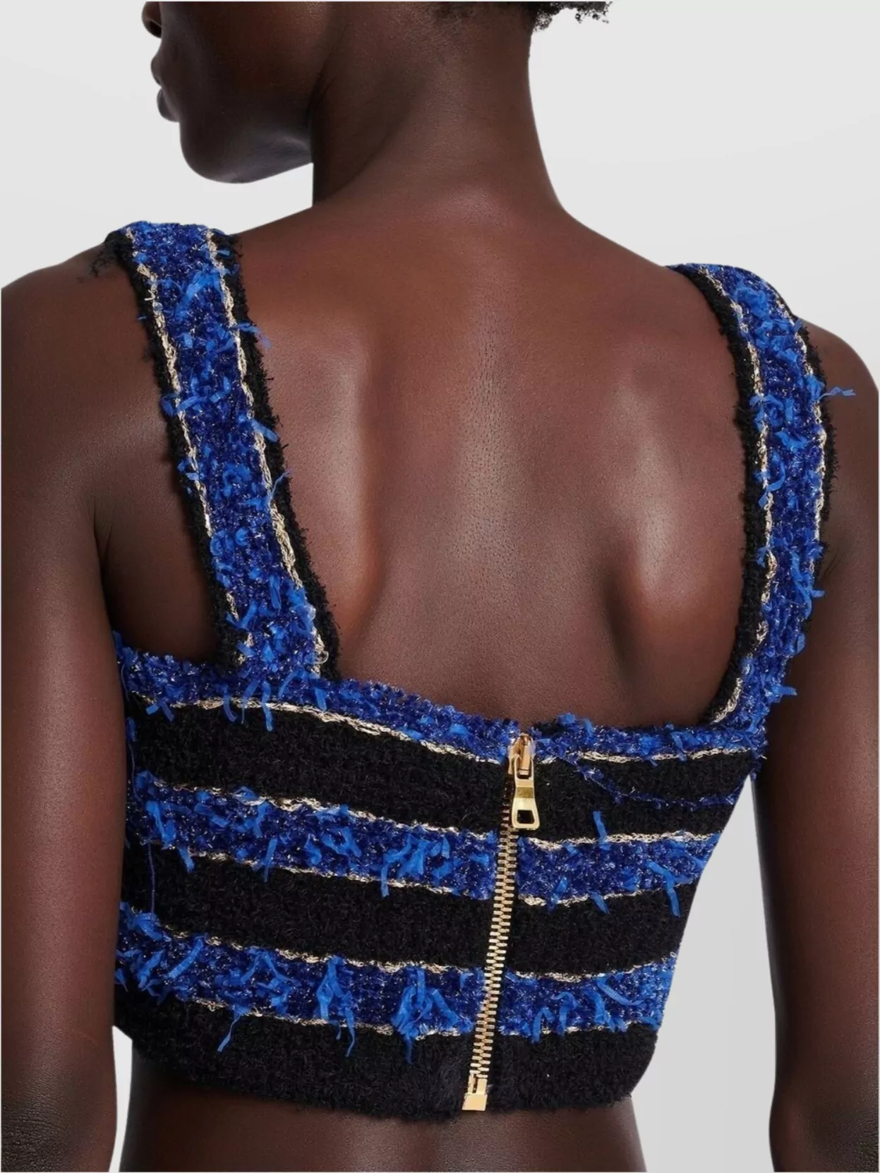 Balmain Striped Tweed Square Neck Bra Top