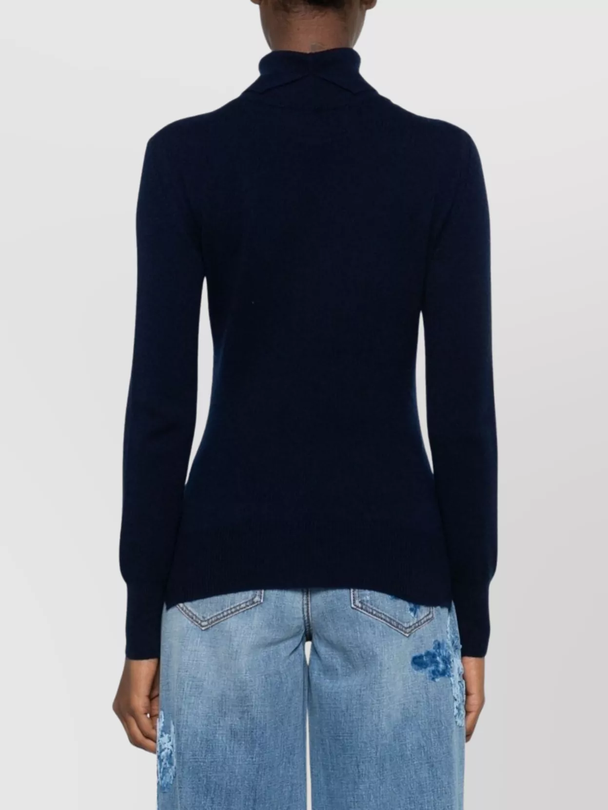Ermanno Scervino High Neck Floral Lace Knitwear In Blue