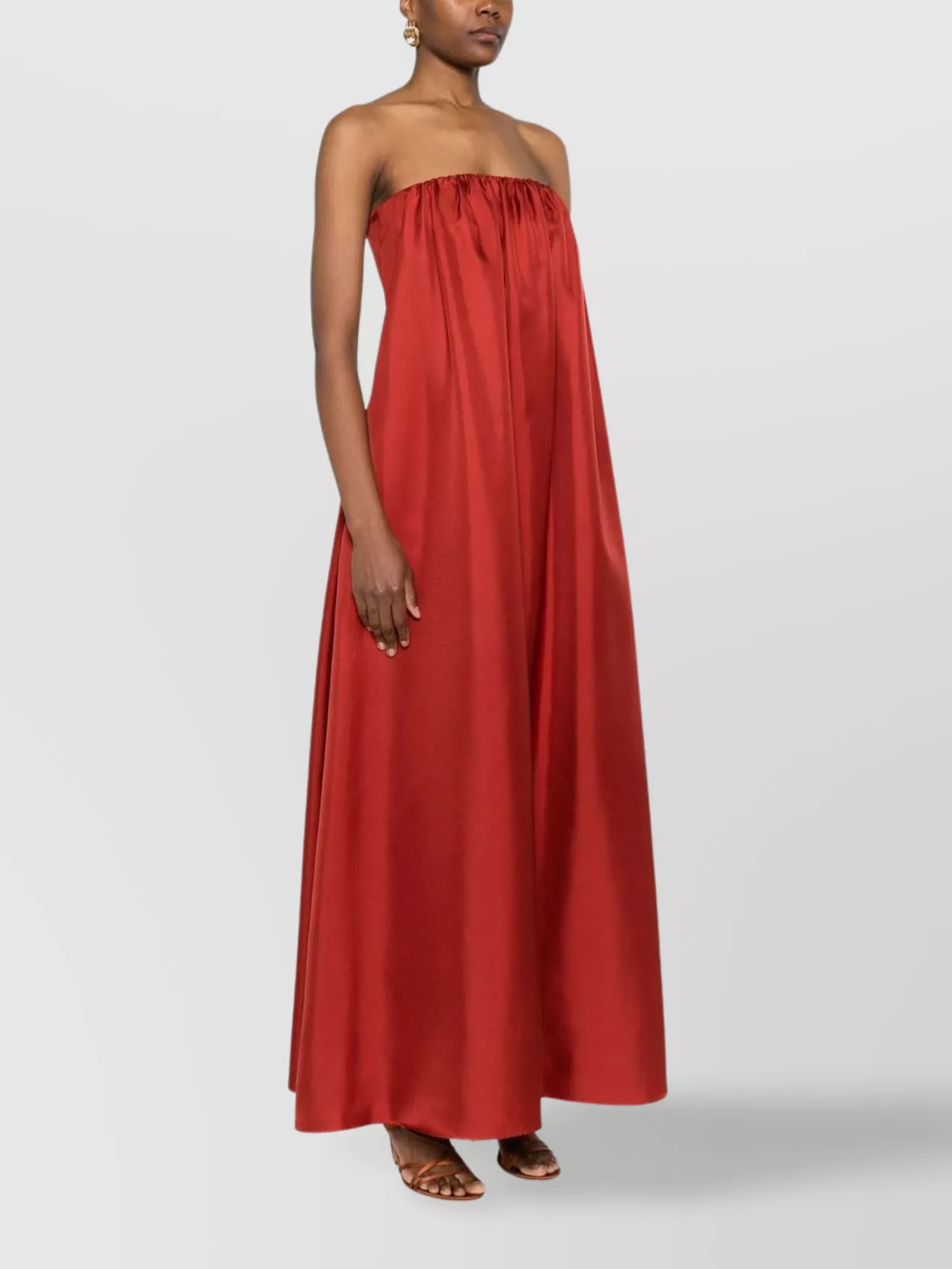 Max Mara Strapless Satin Floor-Length Dress With Gathered Neckline